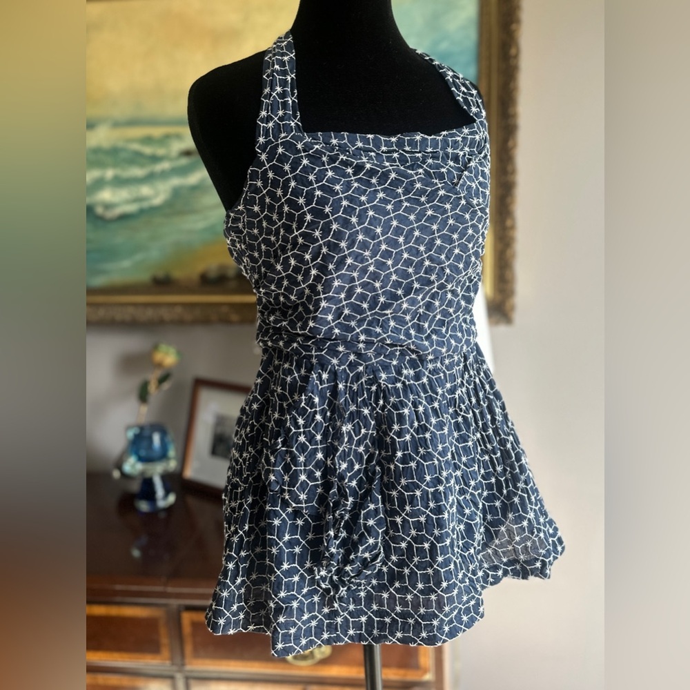 Maeve Blue and White Halter Top